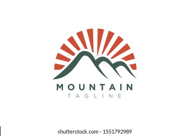 Mountain vector design with the sun in a minimalist and simple shape.