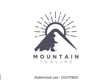 Mountain vector design with the sun in a minimalist and simple shape.