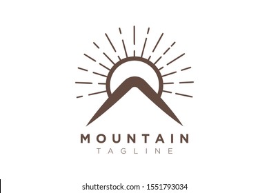Mountain vector design with the sun in a minimalist and simple shape.