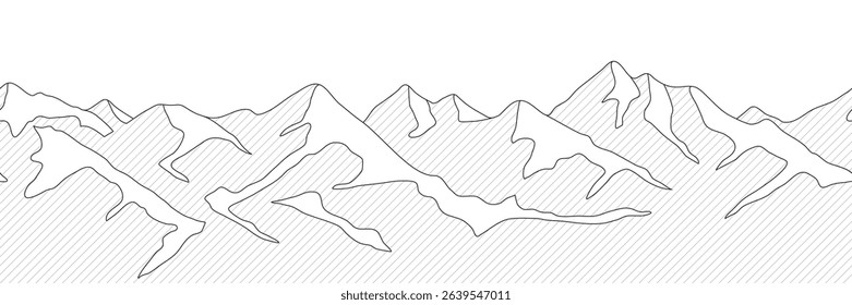 Mountain vector drawing, line art vector, abstract stylization, seamless border, minimalism
