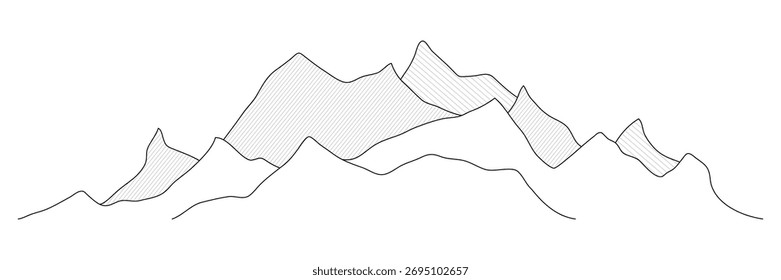 Mountain vector drawing, line art vector, minimalism, isolated on white background