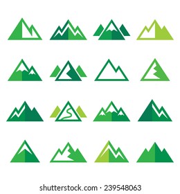 Mountain vector green icons set 