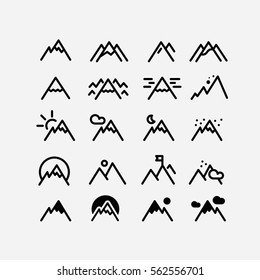 Mountain vector. Hill icon set. Rock and Peak icons. Rockfall