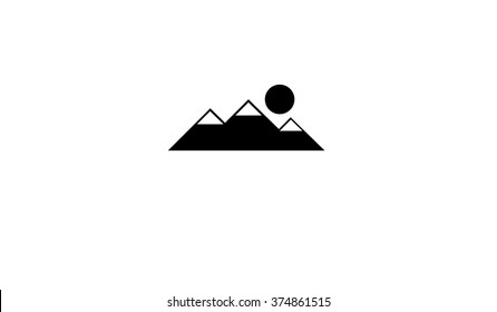 Mountain vector. Mountain with ice peaks. Mountain icon black. Mountain black logo. Mountain sunrise. Mountain sun.