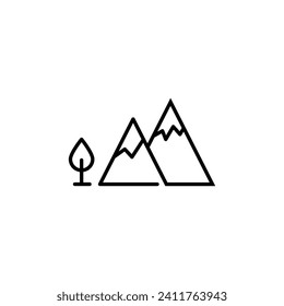 Mountain Vector icon for Advertisement. Suitable for books, stores, shops. Editable stroke in minimalistic outline style. Symbol for design 