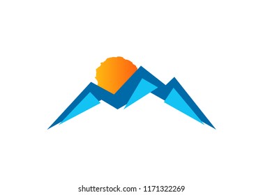 Mountain vector icon isolated on blue background - stylized image.