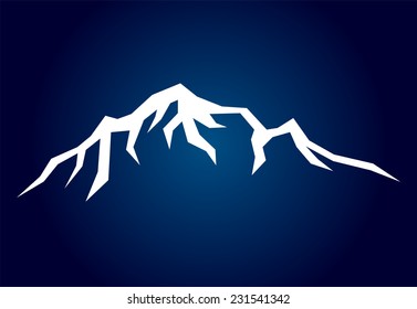 Mountain vector icon isolated on blue background - stylized image.