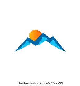 Mountain vector icon isolated on blue background - stylized image.