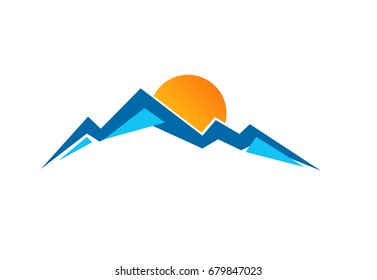 Mountain vector icon isolated on blue background - stylized image.