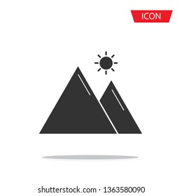 Mountain vector icon, landscape symbol isolated on white background.