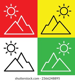 Mountain Vector Icon, Lineal style icon, from Agriculture icons collection, isolated on Red, Yellow, White and Green Background.