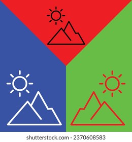 Mountain Vector Icon, Lineal style icon, from Agriculture icons collection, isolated on Red, Blue and Green Background.