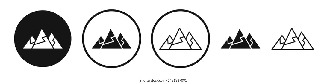 Mountain vector icon set in black and white color.