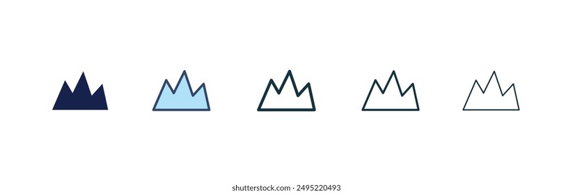Conjunto de iconos de Vector de montaña negro relleno y contorneado estilo.