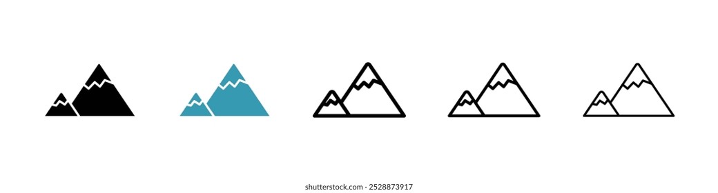 Mountain vector icon set in black and blue colors.