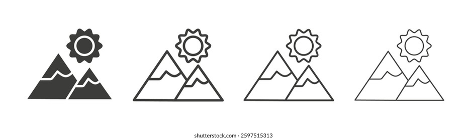 Mountain vector icon set in black and white color.