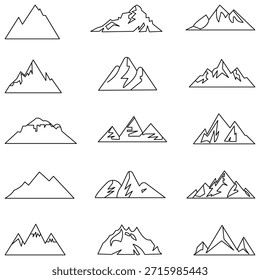 Mountain Vector Icon Set – Silhouette Peaks, Outdoor Adventure and Hiking Logo Collection