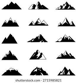 Mountain Vector Icon Set – Silhouette Peaks, Outdoor Adventure and Hiking Logo Collection