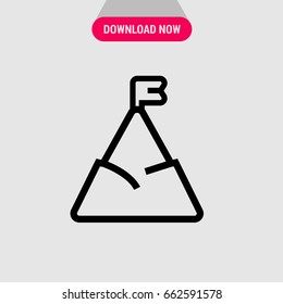 Mountain vector icon, Mountain shape with a flag on the top. Simple, modern flat vector illustration for mobile app, website or desktop app 
