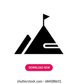 Mountain vector icon, The symbol of mountains with flag on the top. Simple, modern flat vector illustration for mobile app, website or desktop app   