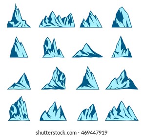 Mountain vector icons set. Tourism, hiking and camping icons. Vintage travel labels and design elements.