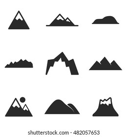 Mountain Vector Icons. Simple Illustration Set Of 9 Mountain Elements, Editable Icons, Can Be Used In Logo, UI And Web Design