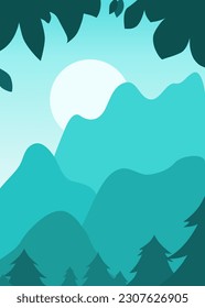 Mountain vector illustration in cool tones.