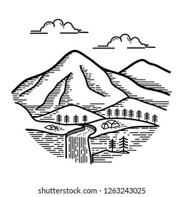mountain vector illustration design, line art style design concept