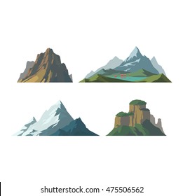 Mountain vector illustration isolated on white background. Mountainous landscape travel outdoor location design elements. Camping landscape travel climbing or hiking geology illustration.