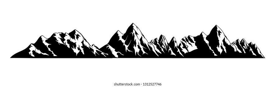 Mountain vector illustration, landscape mature silhouette element outdoor icon snow ice tops and decorative isolated camping travel climbing or hiking.