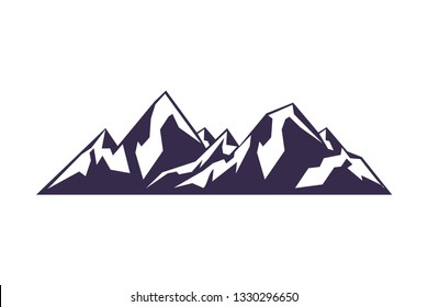Mountain vector illustration, landscape mature silhouette element outdoor icon snow ice tops and decorative isolated camping travel climbing or hiking.