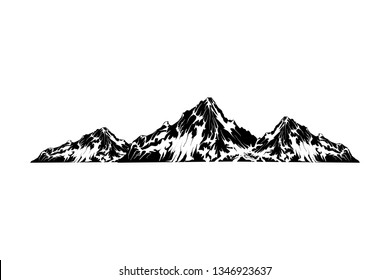 Mountain vector illustration, landscape mature silhouette element outdoor icon snow ice tops and decorative isolated camping travel climbing or hiking.