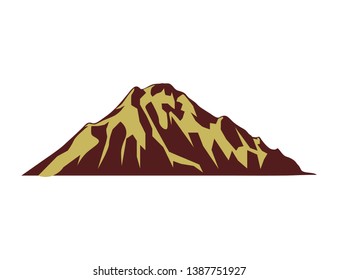 Mountain vector illustration, landscape mature silhouette element outdoor icon snow ice tops and decorative isolated camping travel climbing or hiking.