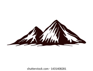 Mountain vector illustration, landscape mature silhouette element outdoor icon snow ice tops and decorative isolated camping travel climbing or hiking.