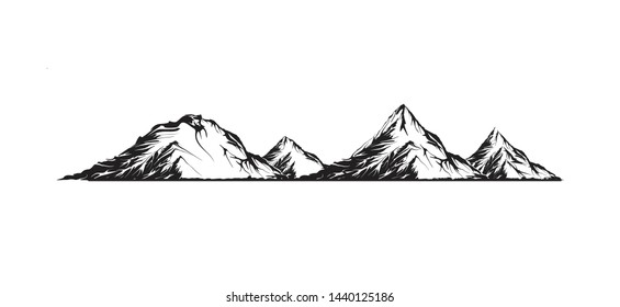 Mountain vector illustration, landscape mature silhouette element outdoor icon snow ice tops and decorative isolated camping travel climbing or hiking.