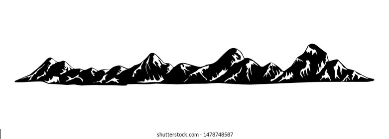 Mountain vector illustration, landscape mature silhouette element outdoor icon snow ice tops and decorative isolated camping travel climbing or hiking.