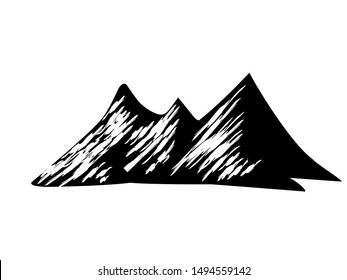 Mountain vector illustration, landscape mature silhouette element outdoor icon snow ice tops and decorative isolated camping travel climbing or hiking.