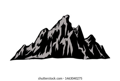 Mountain vector illustration, landscape nature silhouette element outdoor icon snow ice tops and decorative isolated camping travel climbing or hiking.