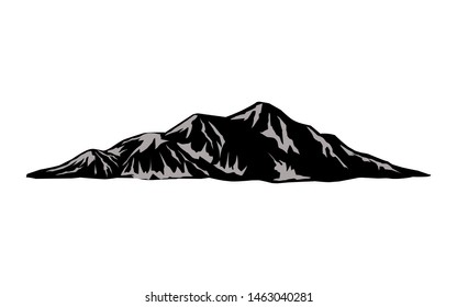 Mountain vector illustration, landscape nature silhouette element outdoor icon snow ice tops and decorative isolated camping travel climbing or hiking.
