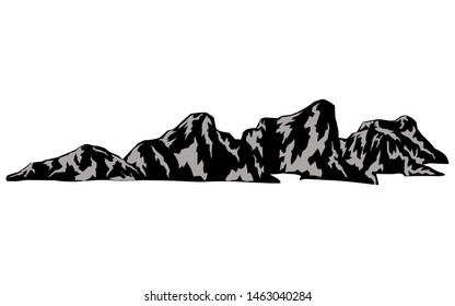 Mountain vector illustration, landscape nature silhouette element outdoor icon snow ice tops and decorative isolated camping travel climbing or hiking.