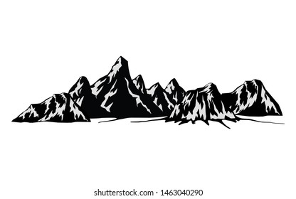 Mountain vector illustration, landscape nature silhouette element outdoor icon snow ice tops and decorative isolated camping travel climbing or hiking.