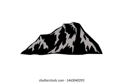 Mountain vector illustration, landscape nature silhouette element outdoor icon snow ice tops and decorative isolated camping travel climbing or hiking.