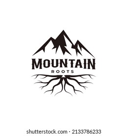 Logo de ilustración de vector de montaña con diseño vintage de raíces más negras