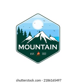 Logo de la ilustración de los vectores de montaña, vector de la prima exterior