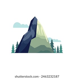 Mountain vector illustration, mountains landscape with trees, flat design style, isolated on white background