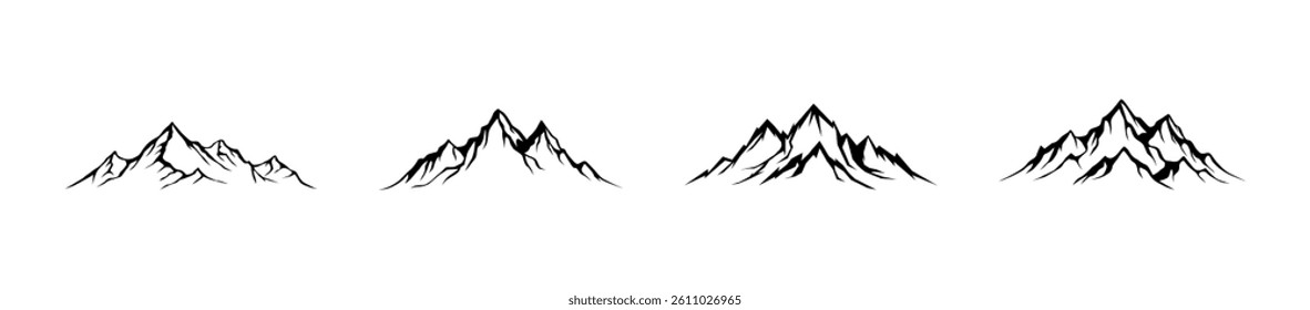 Mountain vector illustration. Mountains silhouettes. Set of Minimalist Mountain Peak Vector Illustrations