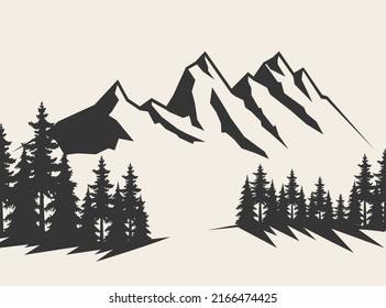 Mountain vector illustration. Old style black and white mountain vector illustration on white background. Black and white mountain