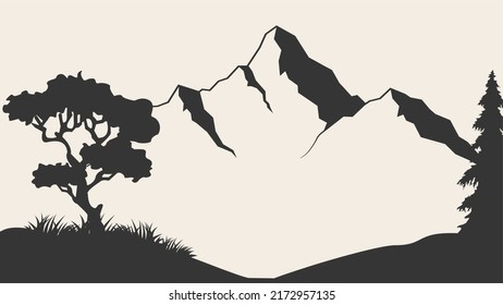 Mountain vector illustration. Old style black and white mountain vector illustration on white background. Black and white mountain.