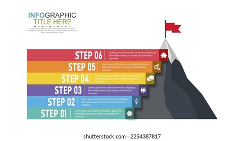 Mountain vector infographic business goals template with icons and 6 options or steps can be used for process diagrams presentations workflow layouts banners flow charts data graphs presentations