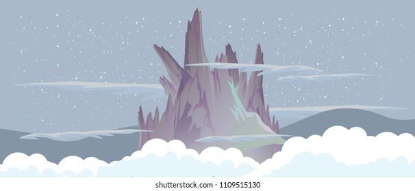 Mountain vector landscape illustration terrain. Rocky hill peak range isolated relief. Summer climbing shape silhouette top. Everest travel design expedition adventure art poster. Panoramic horizon.